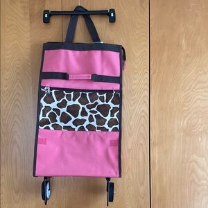 Pink and Brown Giraffe Print Rolling Bag